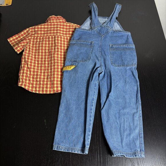 Vintage Y2K BOB THE BUILDER Boys Kids Size 4 Denim Overalls & Plaid Shirt Outfit - Picture 8 of 11